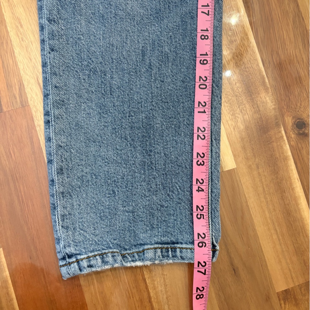 Zara Sz 4 Light Wash High Rise Mom Blue Denim Jeans Straight Leg Ribbed Y2K - Picture 7 of 10